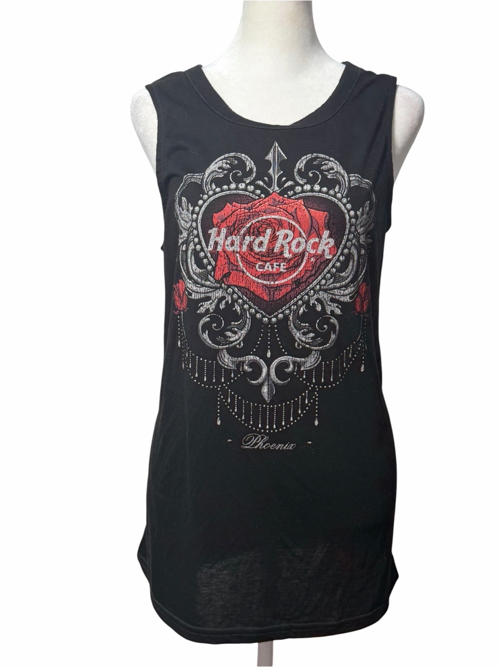 Hard Rock Cafe Phoenix Couture Tank Top Rose Graphic Strappy Back Size XL